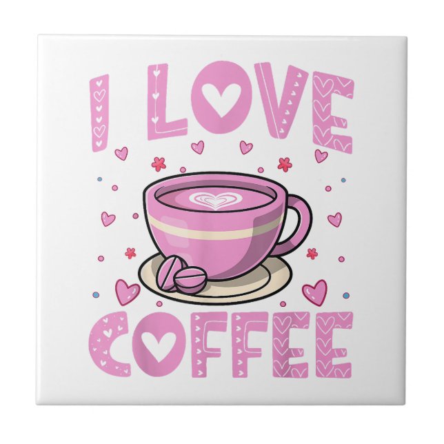 I Kärlek Coffee - Funny Coffee Drinker Caffeine Ad Kakelplatta (Framsidan)