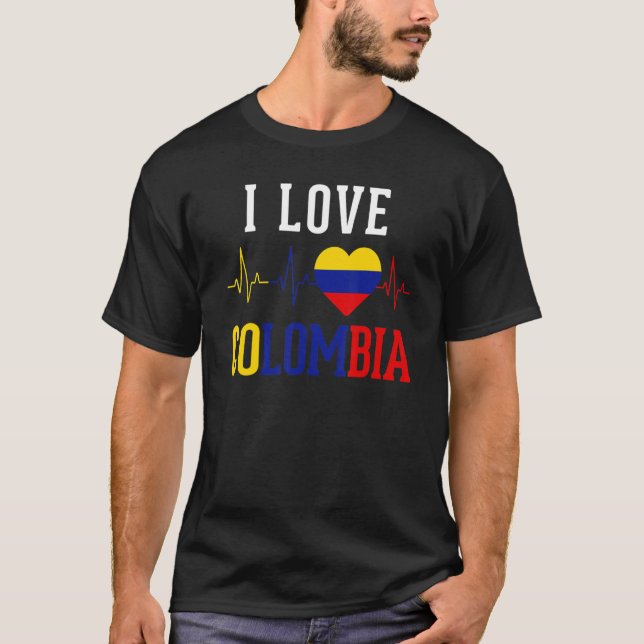 I Kärlek Colombia Flagga Camiseta Heartslag Pride  T Shirt (Framsida)