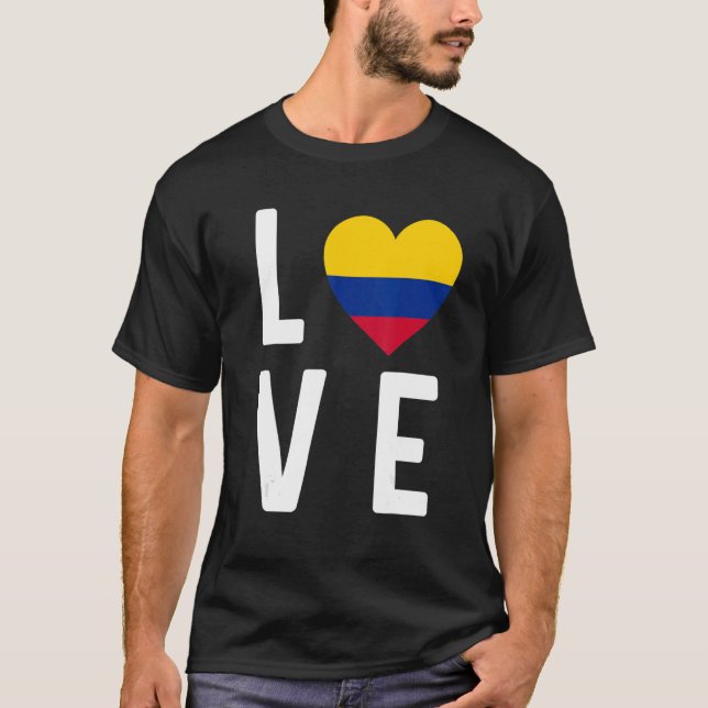 I Kärlek Colombia Flagga Karta colombianska Pridet T Shirt (Framsida)