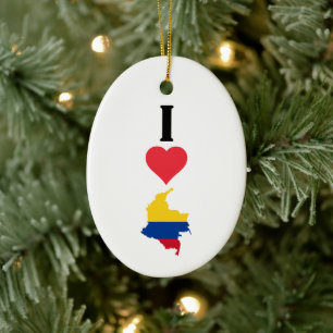 I Kärlek Colombia Lodrät I Heart Land Flagga Karta Julgransprydnad Keramik