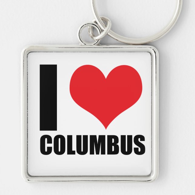 I kärlek Columbus Fyrkantig Silverfärgad Nyckelring (Framsidan)