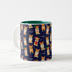 I Kärlek Corgis jul, tvåtonkaffe Mugg