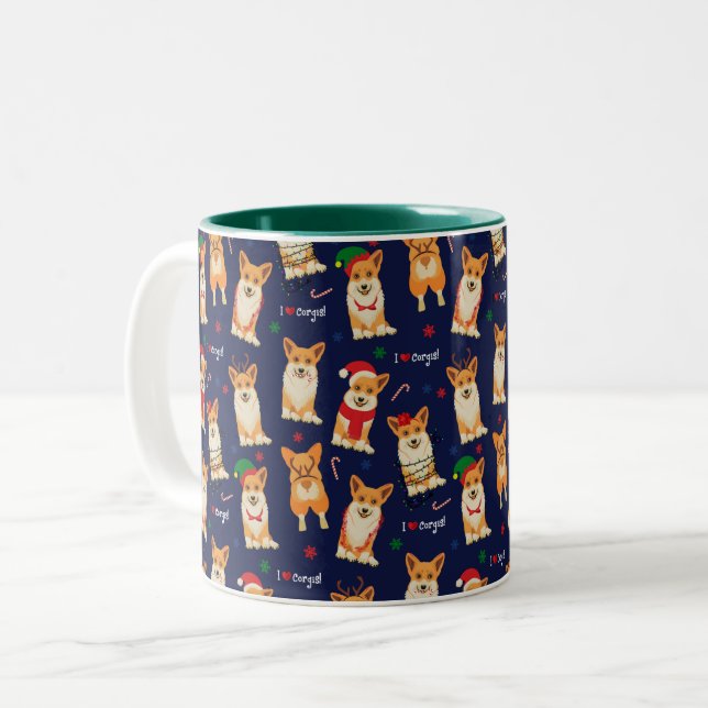 I Kärlek Corgis jul, tvåtonkaffe Mugg (Framsida vänster)
