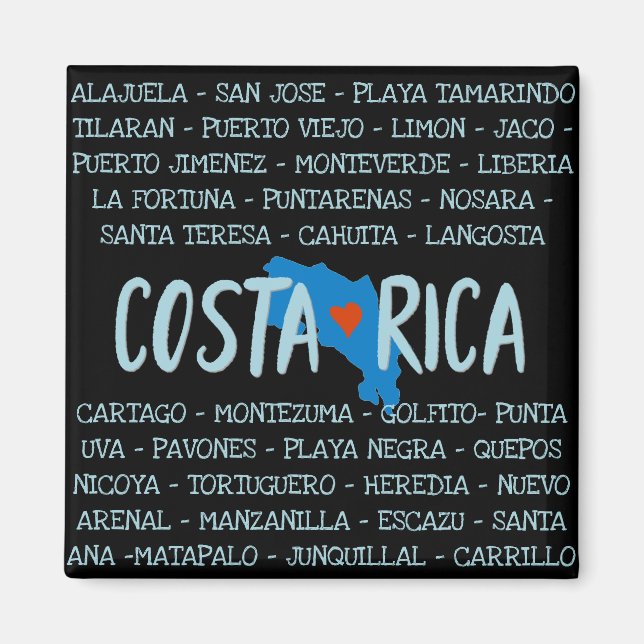 I Kärlek Costa Rica Karta Namn Cities Souvenir Magnet (Framsidan)