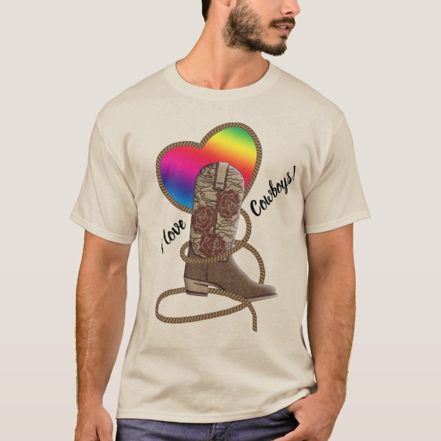 I Kärlek Cowboys Gay pride Rainbow Heart T Shirt (Framsida)