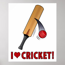 I Kärlek Cricket Fladdermus och Boll Poster