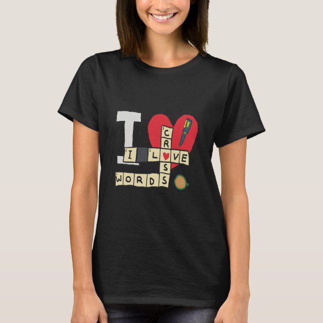 I Kärlek Crossword Puzzles T Shirt (Framsida)