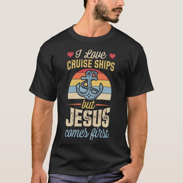 I Kärlek Cruise Fraktaser, men Jesus kommer först  T Shirt (Framsida)