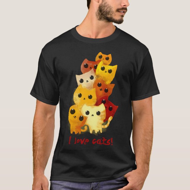 I Kärlek Cute Cats T Shirt (Framsida)