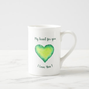 I Kärlek Cute Grönt och Blue Heart Birday Benporslin Mugg
