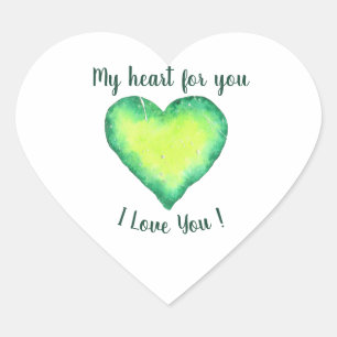 I Kärlek Cute Grönt och Blue Heart Birday Hjärtformat Klistermärke
