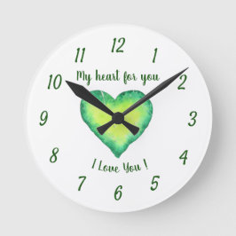 I Kärlek Cute Grönt och Blue Heart Birday Rund Klocka