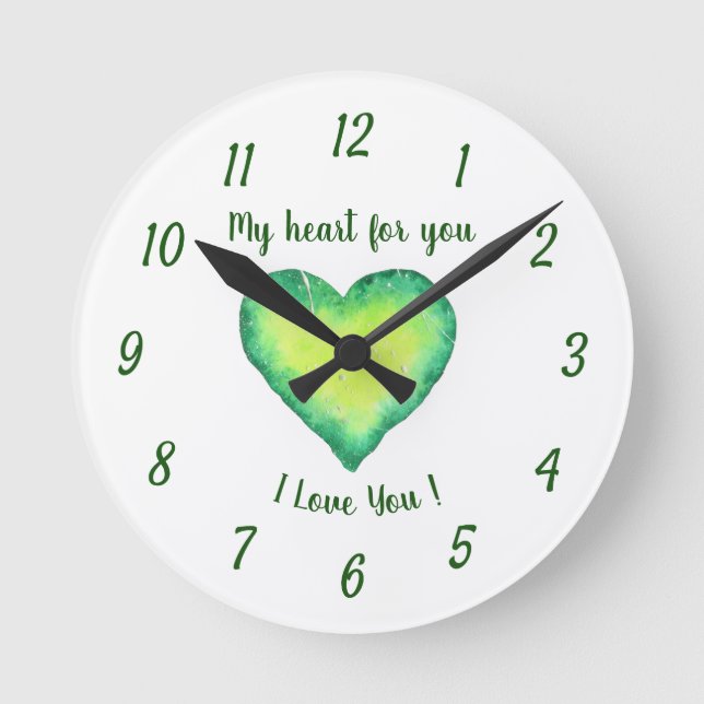 I Kärlek Cute Grönt och Blue Heart Birday Rund Klocka (Framsida)