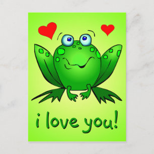 I Kärlek Cute Grönt Tecknad Frog Hearts Vykort