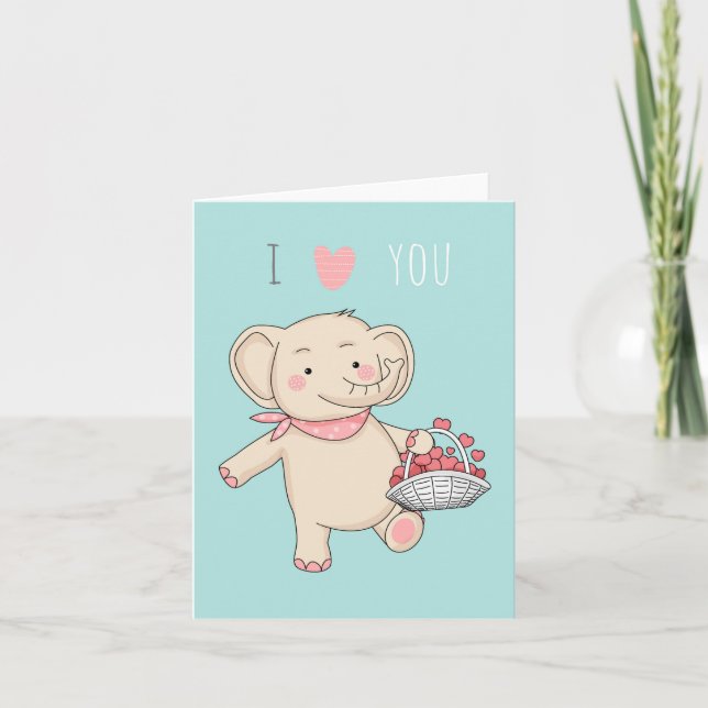 I Kärlek Cute Tecknad Elephant Hearcards Card Kort (Framsida)