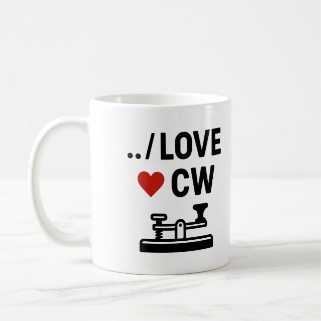 I Kärlek CW - Morse Code Ham Radio Passion Kaffemugg (Vänster)