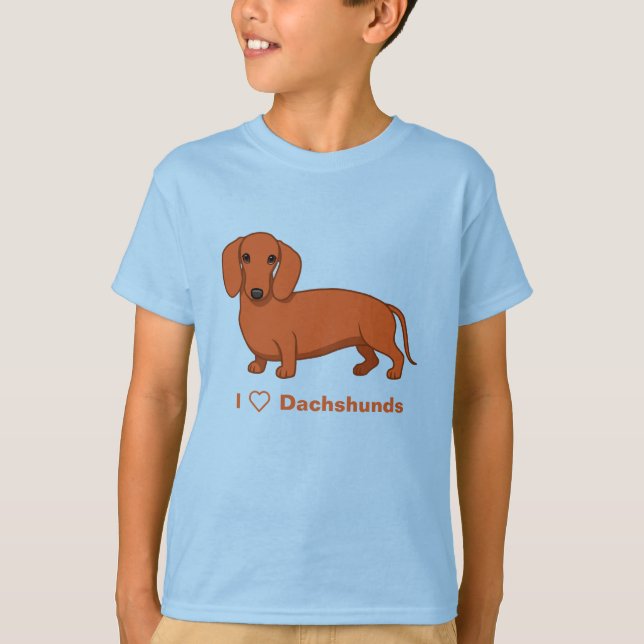 I Kärlek Dachshunds Cute Red Wiener Hund T Shirt (Framsida)