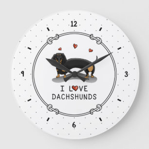 I Kärlek Dachshunds Dachsies (svart och tan) Cute Stor Klocka
