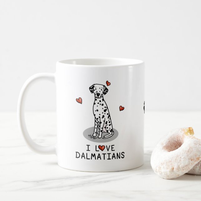 I Kärlek Dalmatier (svart 1) Hearts Cute Kaffemugg (Med munk)