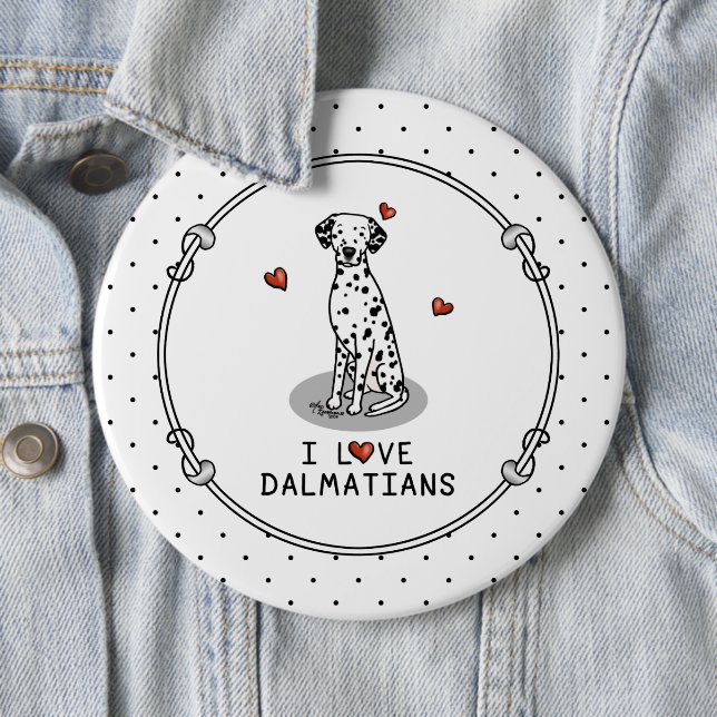 I Kärlek Dalmatier (svart 1) Hearts Cute Knapp (In Situ)