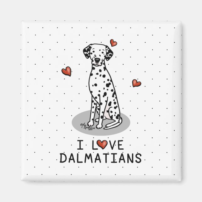 I Kärlek Dalmatier (svart 1) Hearts Cute Magnet (Framsidan)