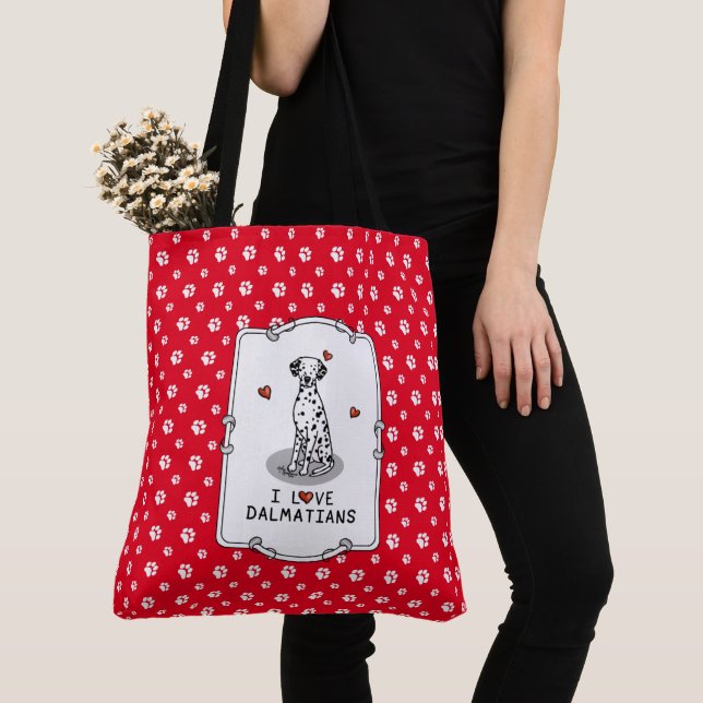 I Kärlek Dalmatier (svart 1) Hearts Cute Tygkasse (Närbild)