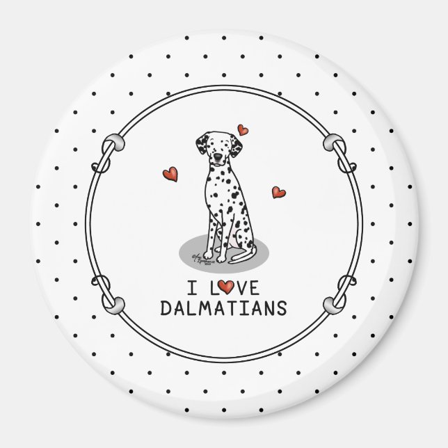 I Kärlek Dalmatier (svart 1) Hearts Roligt Magnet (Framsidan)