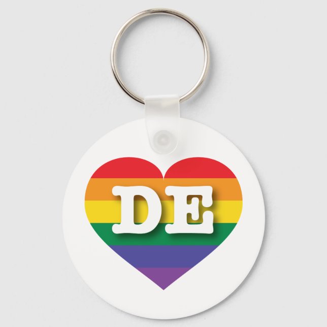 I kärlek Delaware Gay pride Rainbow Heart Nyckelring (Framsida)