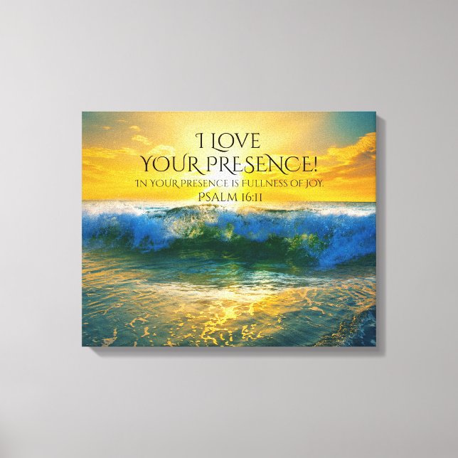 I Kärlek, din närvaro, psalm 16:11 Ocean Sunset Canvastryck (Framsida)