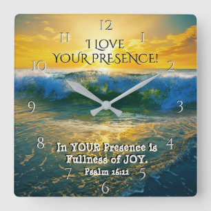 I Kärlek, din närvaro, psalm 16:11 Ocean Sunset Fyrkantig Klocka