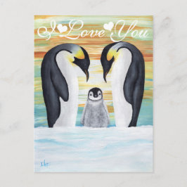 I Kärlek Din Penguin-familj med Baby Penguin Vykort