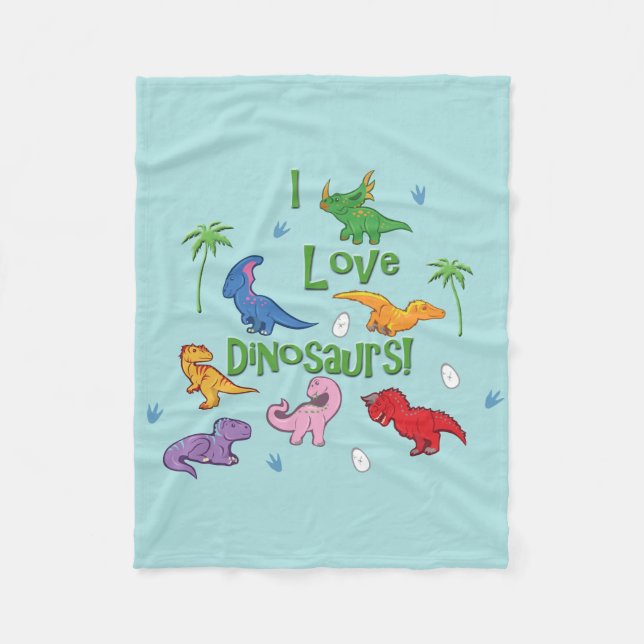 I Kärlek Dinosaurier! (Cute) Fleecefilt (Framsidan)
