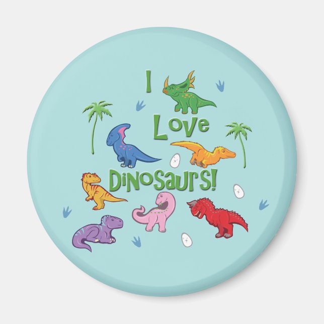 I Kärlek Dinosaurier! (Cute) Magnet (Framsidan)