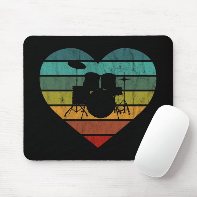 I Kärlek Drums Retro Heart Musmatta (Med mus)