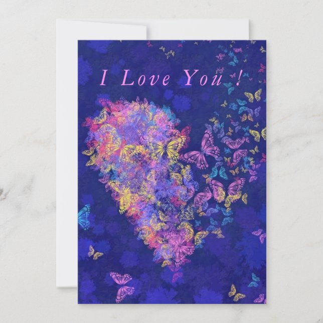 I Kärlek, du Card Butterfly Heart Romantic Kärlek (Framsida)