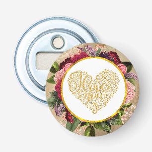 I Kärlek Du Finare Golden Heart med Blommigt Ram Flasköppnare