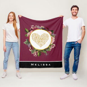 I Kärlek Du Finare Golden Heart med Blommigt Ram Fleecefilt