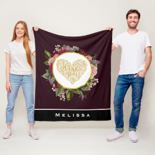 I Kärlek Du Finare Golden Heart med Blommigt Ram Fleecefilt
