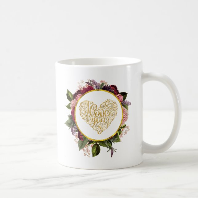 I Kärlek Du Finare Golden Heart med Blommigt Ram Kaffemugg (Höger)