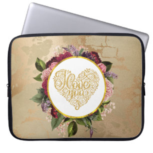 I Kärlek Du Finare Golden Heart med Blommigt Ram Laptop Fodral