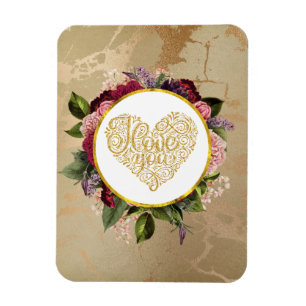 I Kärlek Du Finare Golden Heart med Blommigt Ram Magnet