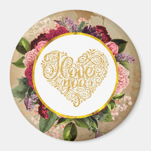 I Kärlek Du Finare Golden Heart med Blommigt Ram Magnet