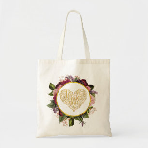 I Kärlek Du Finare Golden Ornate Heart med Blommig Tygkasse