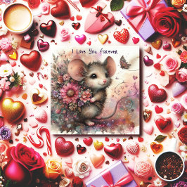 I Kärlek, du för blomman, Bouquet Mouse Valentine Julkort