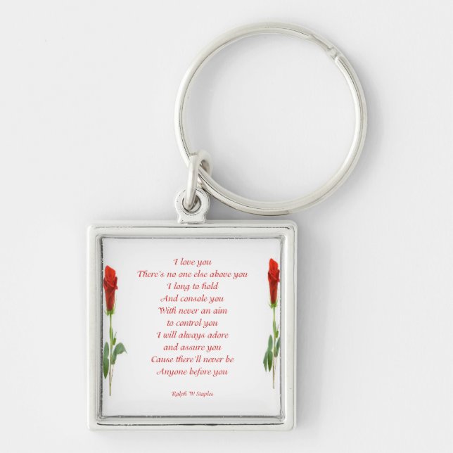 I kärlek du fyrkantig silverfärgad nyckelring (Framsidan)