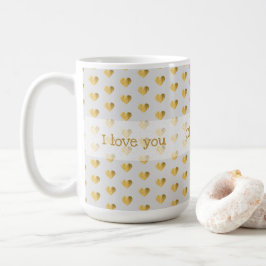 I kärlek du - Golden Foil Hearts Elegant Grunge Kaffemugg