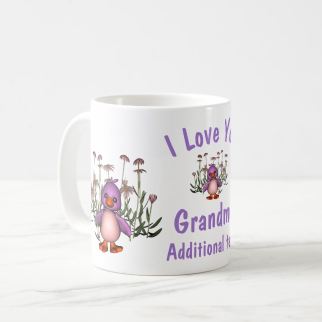 I Kärlek, du Grandma Cute Bird Flowers Personlig Kaffemugg (Framsida vänster)