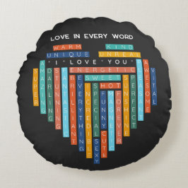 I Kärlek du - Kärlek Ord Quest - Hjärtpussel Rund Kudde