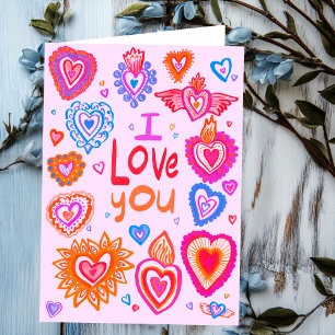 I KÄRLEK DU Lycklig Valentine Bright Whimsical Hea Kort