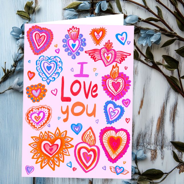 I KÄRLEK DU Lycklig Valentine Bright Whimsical Hea Kort (I LOVE YOU Happy Valentine Bright Whimsical Hearts Card
)
